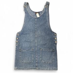 Vintage Faded Glory Denim Jumper Overall Dress Womens Sz Small Pockets 90s Y2k